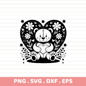 Teddy Bear Heart Mandala SVG, DXF, EPS Cut Files for Cricut, Silhouette, CNC.