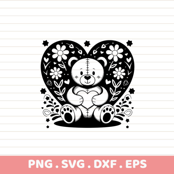 Teddy Bear Heart Mandala SVG, DXF, EPS Cut Files for Cricut, Silhouette, CNC.