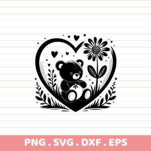 Teddy Bear Heart SVG Cut File. Cricut, Silhouette, CNC compatible. Perfect for screen printing stencils & vinyl cutting.
