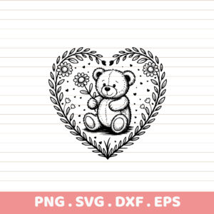 Teddy Bear Heart SVG Cut File. Cricut, Silhouette, CNC compatible. Instant Download.