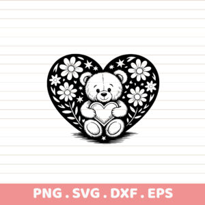 Teddy Bear Heart Floral SVG, DXF, EPS, PNG. Perfect for Cricut, Silhouette, CNC cutting.