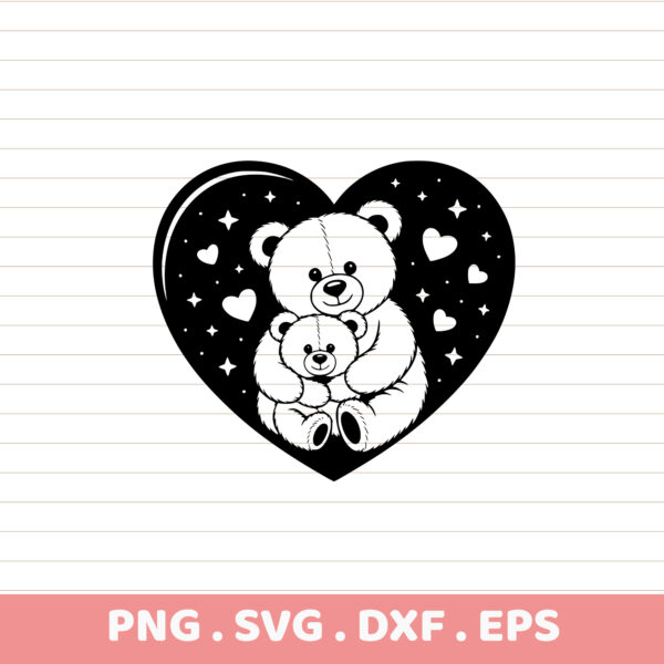 Mama Bear & Cub Heart SVG Cut File. Cricut, Silhouette, CNC.