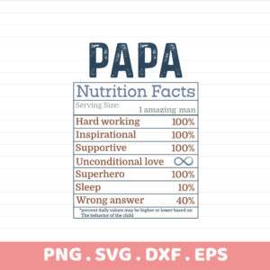 Papa Nutrition Facts SVG for Cricut, Silhouette & CNC. Father's Day stencil design for electronic cutters.