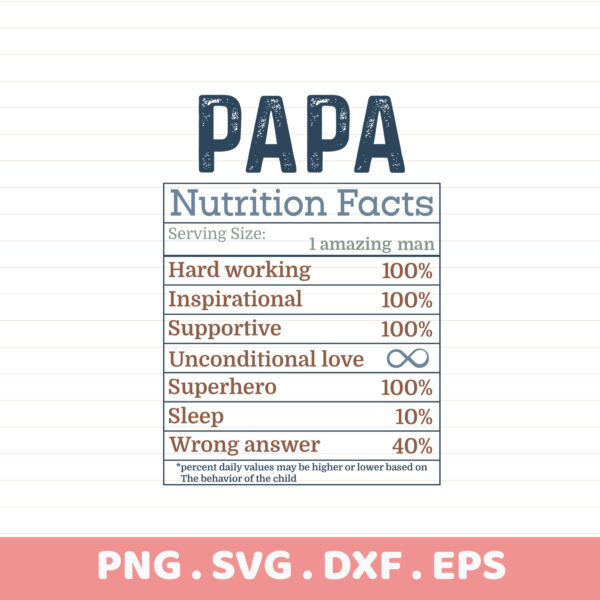 Papa Nutrition Facts SVG for Cricut, Silhouette & CNC. Father's Day stencil design for electronic cutters.