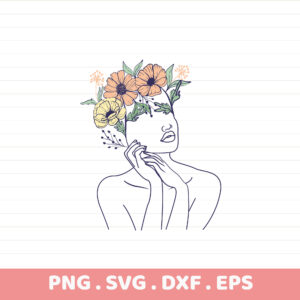 Floral woman line art SVG for Cricut, Silhouette, and laser cutters. Serigraphy stencil design for screen printing.