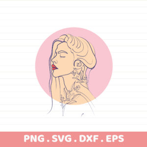 Woman Portrait SVG for Cricut & Silhouette. Floral tattoo serigraphy stencil design for crafters.