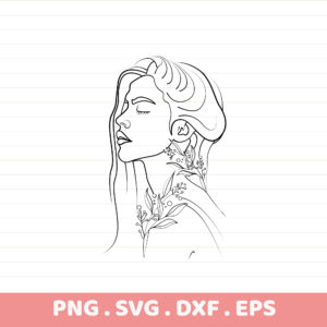Elegant line art SVG for electronic cutter: woman with floral neck tattoo. Stencil design for Cricut, Silhouette, laser.