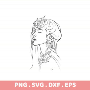Elegant line art laser cut design; woman with floral accents, universal electronic cutter file.