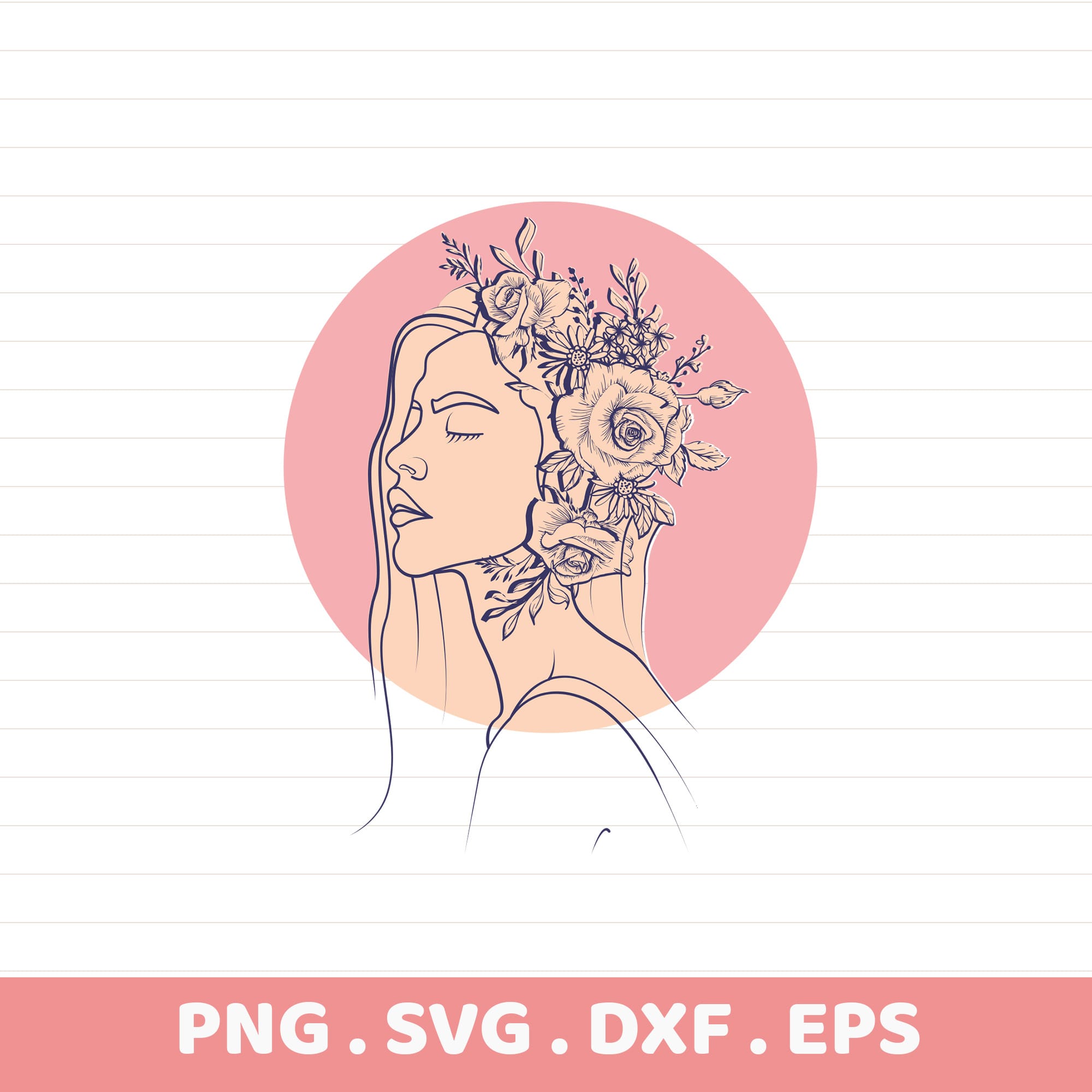 Floral woman SVG for Cricut & Silhouette. Serigraphy stencil design for screen printing, electronic cutter file.