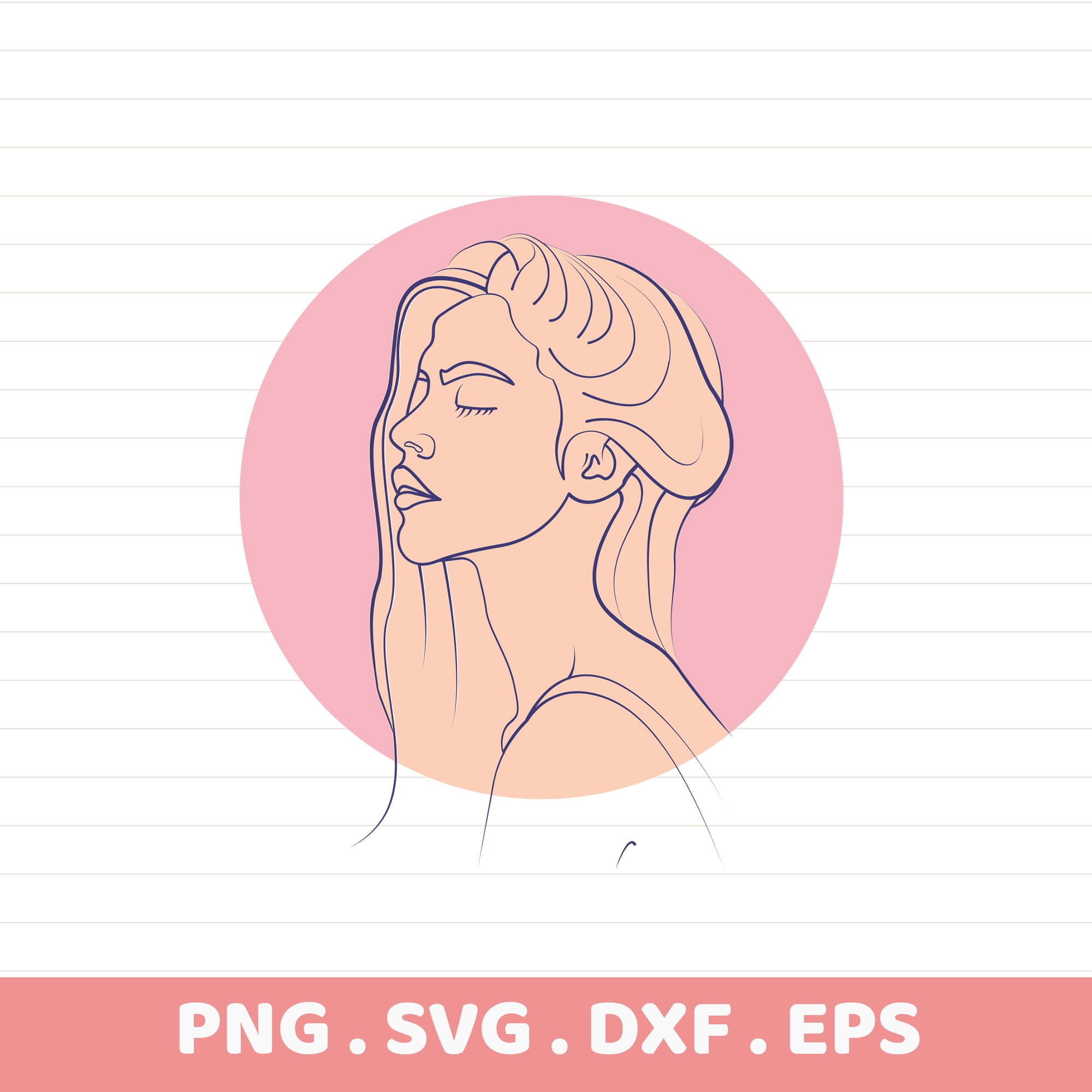 Woman line art for Cricut, Silhouette & laser cutters. Serigraphy stencil design for screen printing.