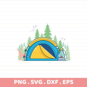 Camping tent illustration for Cricut, Silhouette, and laser cutters. Serigraphy stencil design.