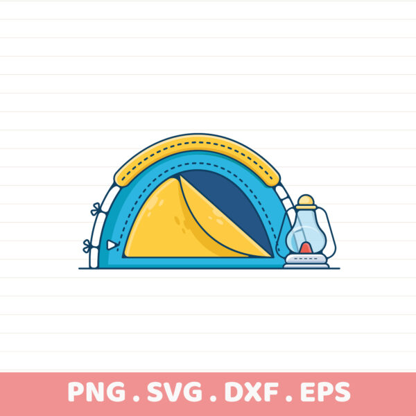 Camping tent illustration for Cricut, Silhouette, and laser cutters. Camping scene serigraphy stencil design.