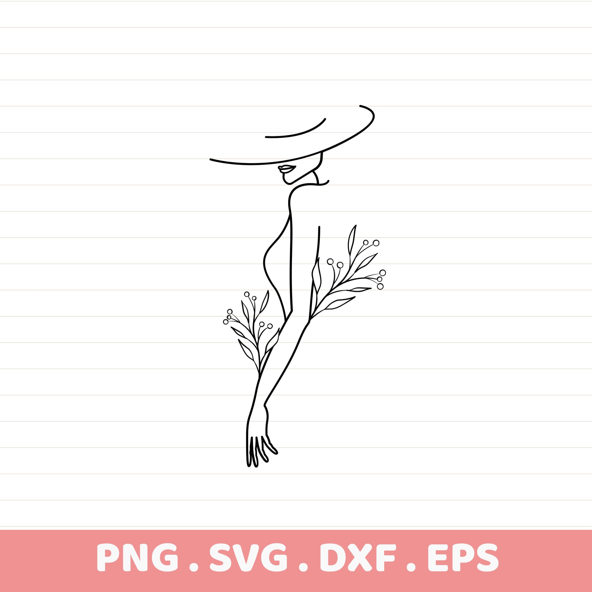 Elegant woman with floral accents, laser cut design for Cricut, Silhouette, and screen printing stencil.