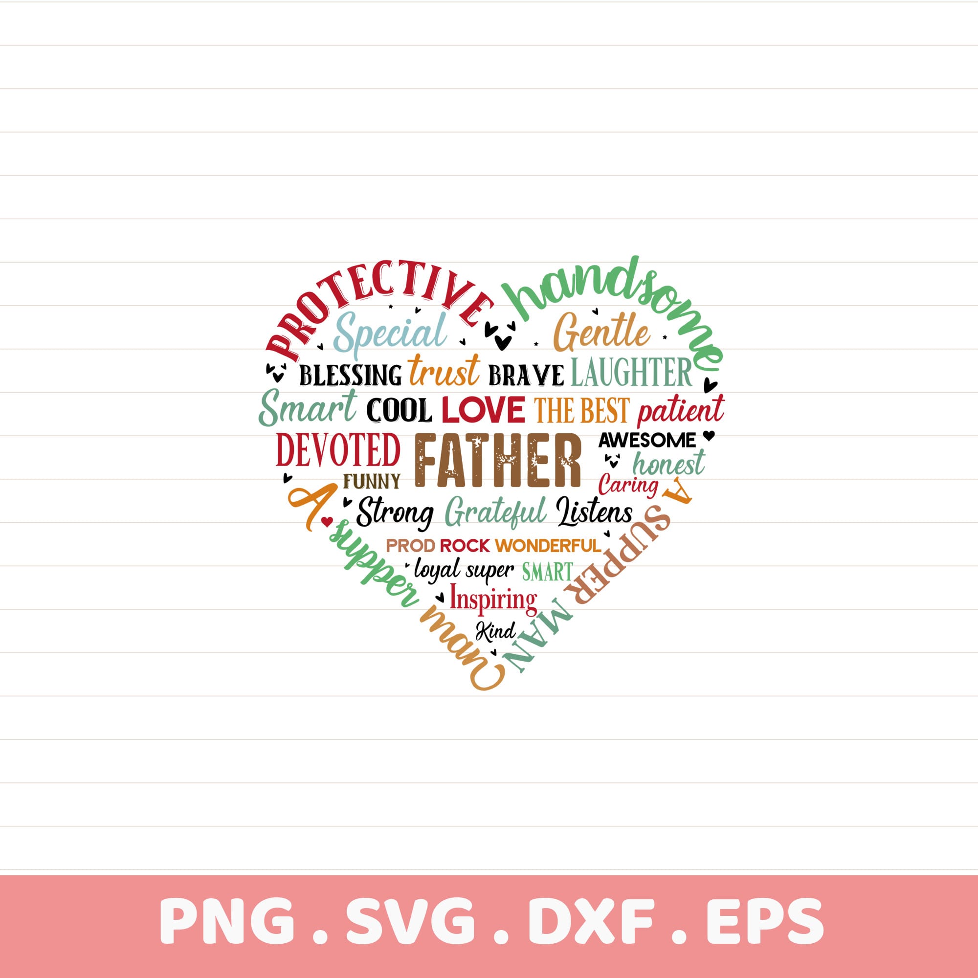 Father's Day SVG for Cricut: Word art heart design for cutting & screen printing.
