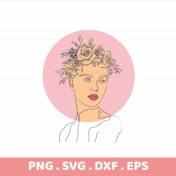 Floral portrait line art SVG for Cricut & Silhouette. Serigraphy stencil design for electronic cutters.