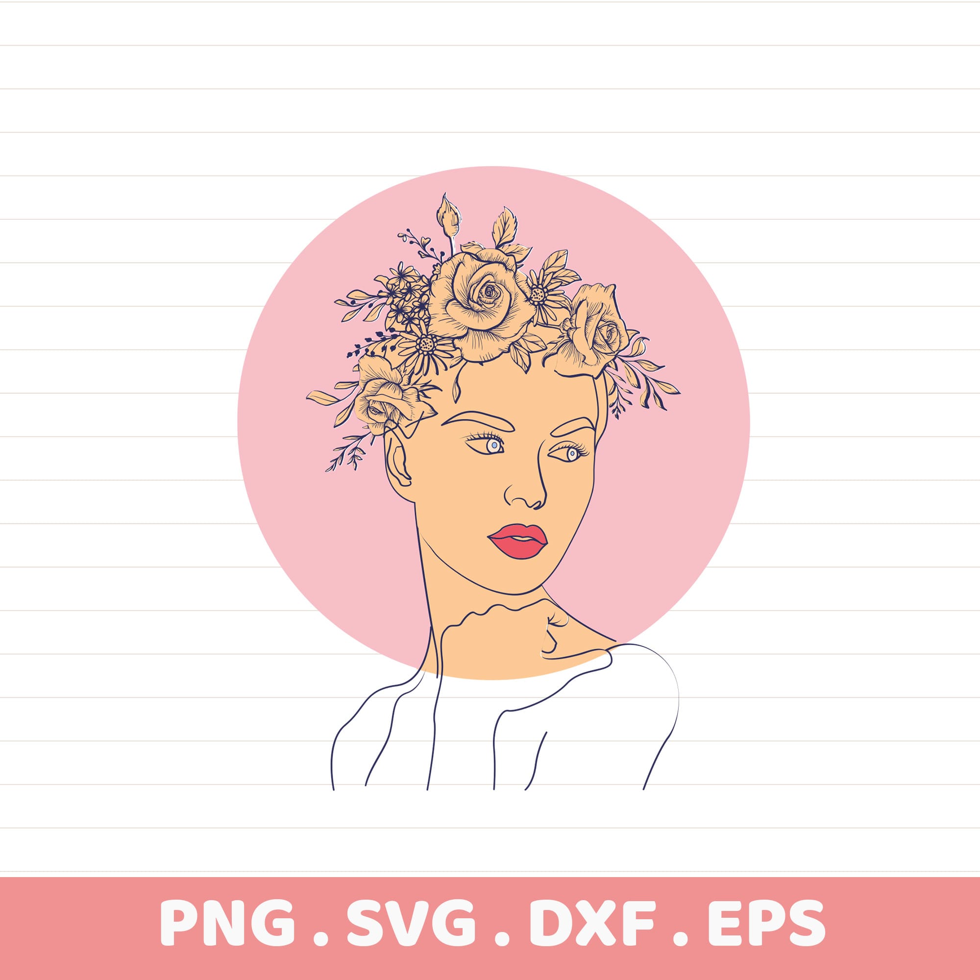 Floral portrait line art SVG for Cricut & Silhouette. Serigraphy stencil design for electronic cutters.