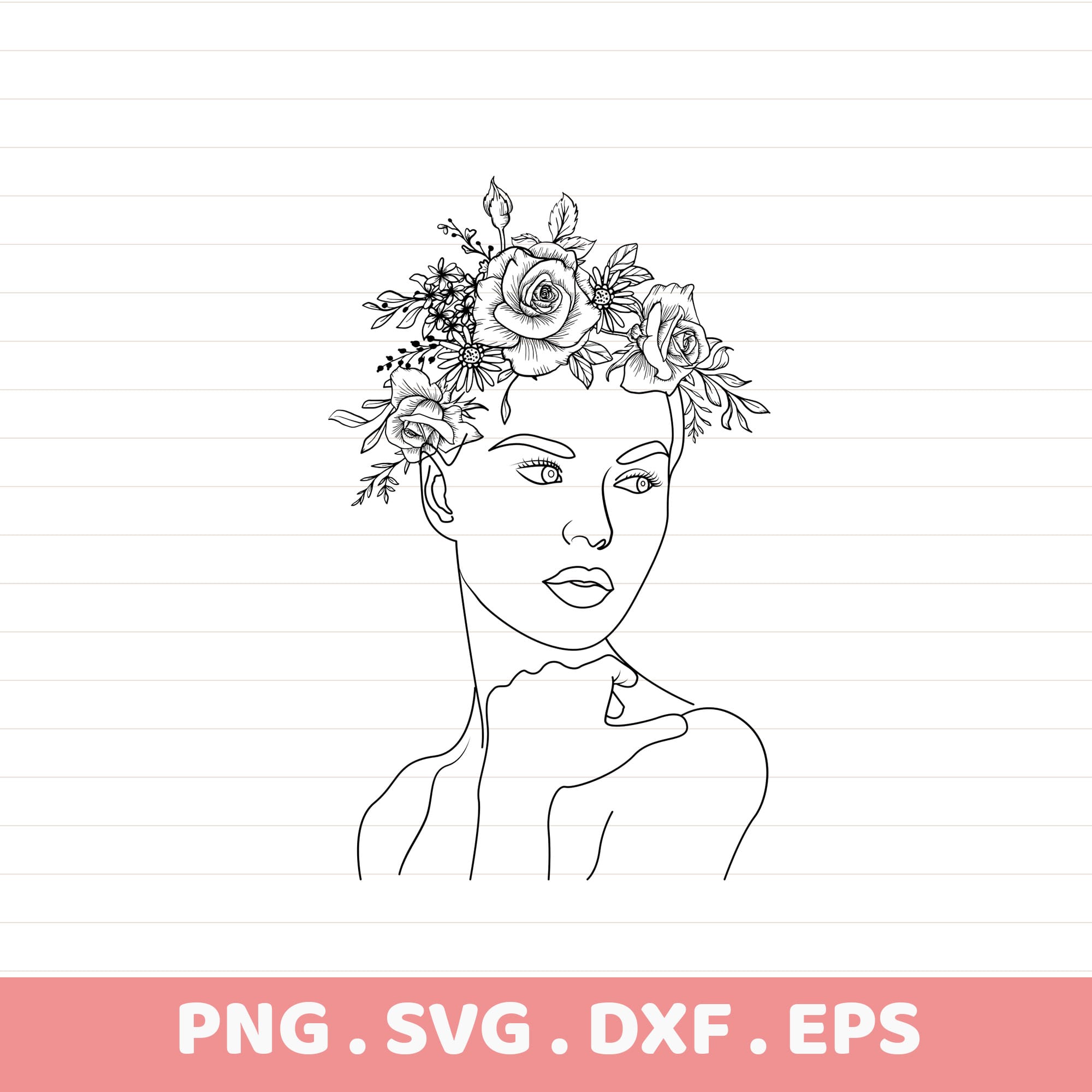 Floral woman line art laser cut stencil for Cricut & Silhouette. Serigraphy design.