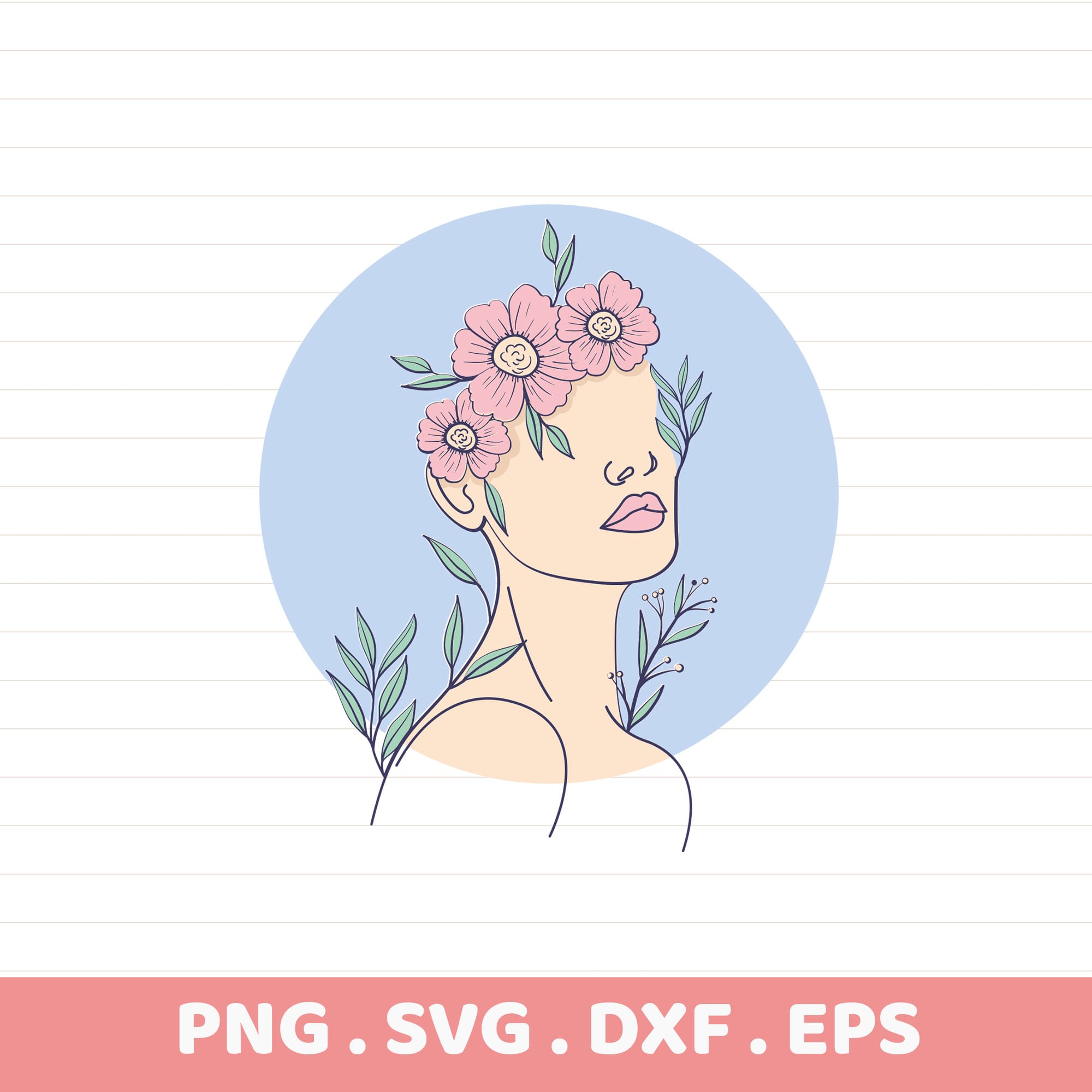 Floral woman lineart SVG for Cricut, Silhouette & laser cutters. Serigraphy stencil design.