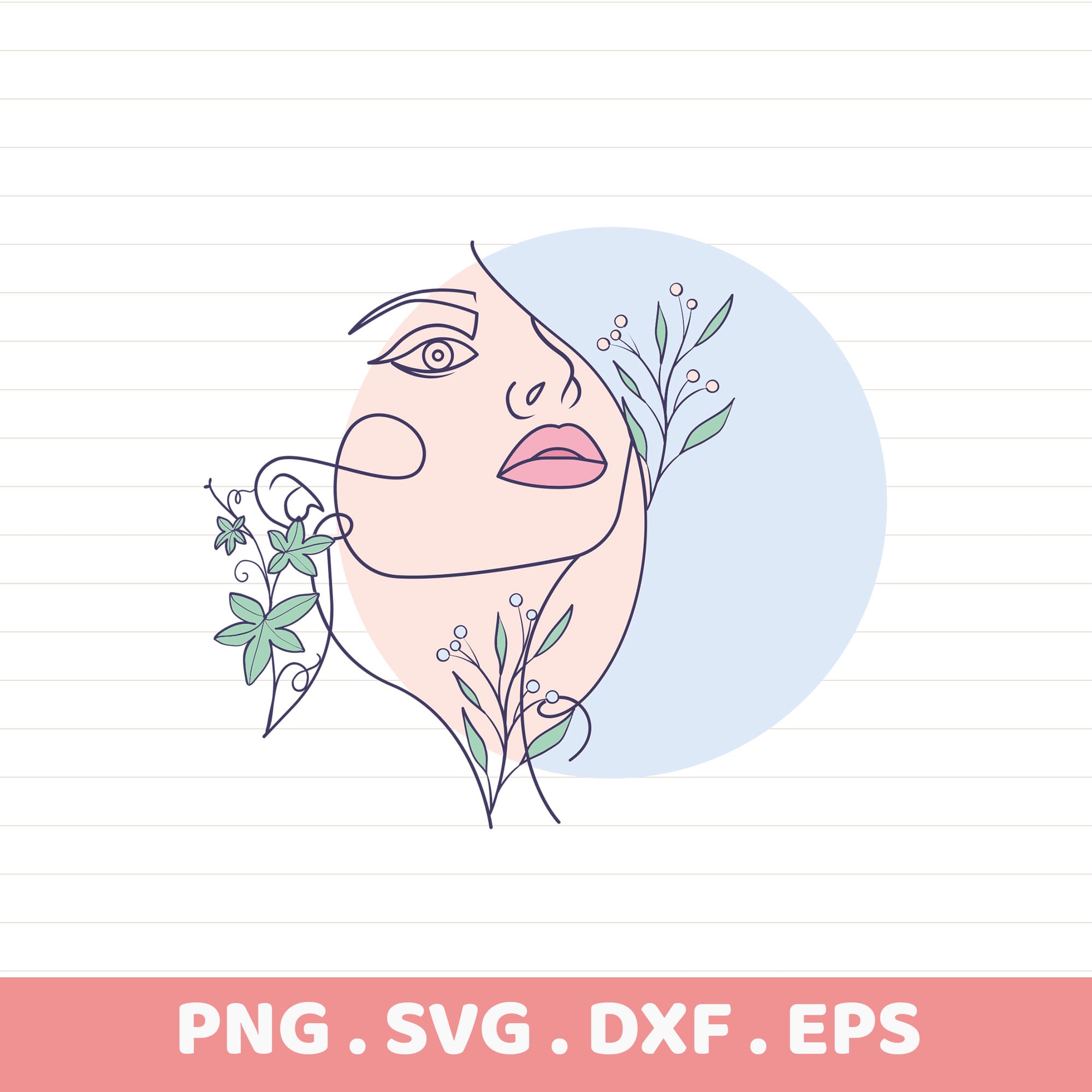 Line art SVG: Woman's face with floral accents for Cricut, Silhouette, and laser cutters. Serigraphy stencil design.