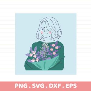 Floral Serigraphy Stencil File for All Cutters. Woman with bouquet illustration.