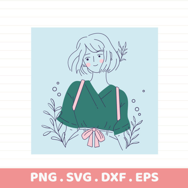 Line art illustration for Cricut & Silhouette: Fashion girl SVG for cutting & serigraphy stencil design.