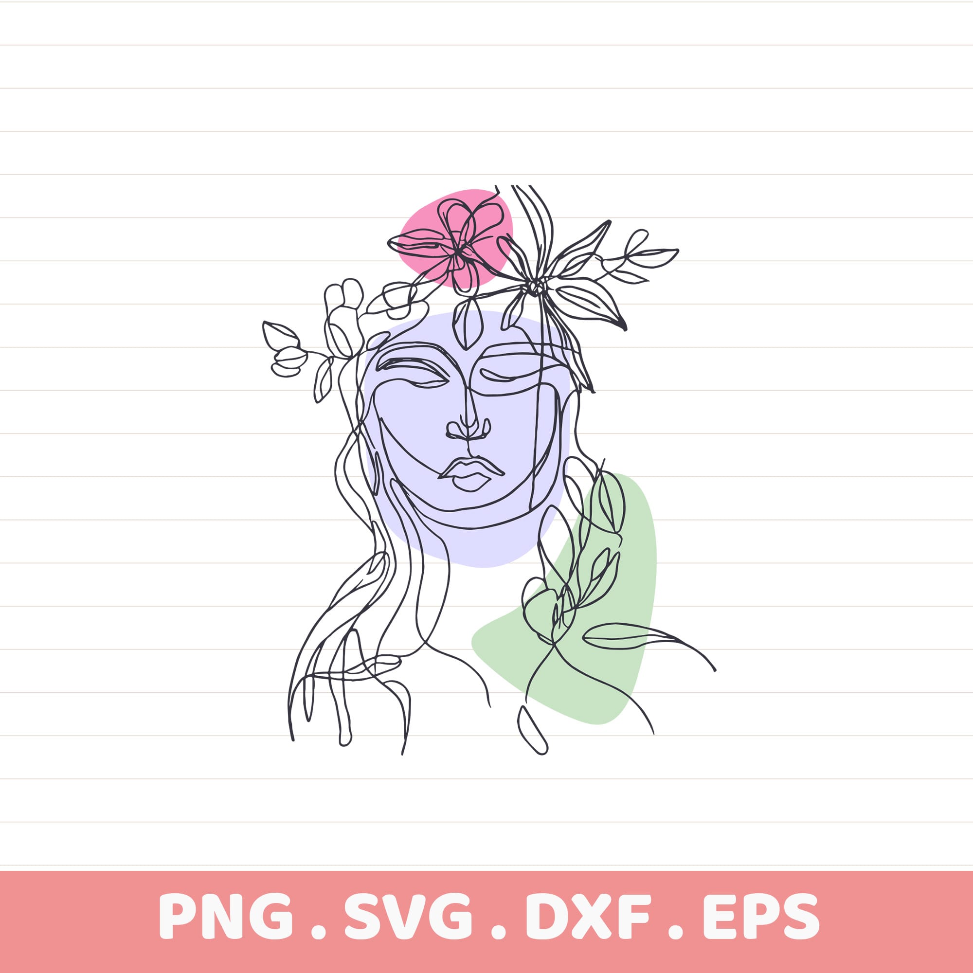 Line art portrait SVG for Cricut, Silhouette, CNC. Floral head serigraphy stencil design for electronic cutters.