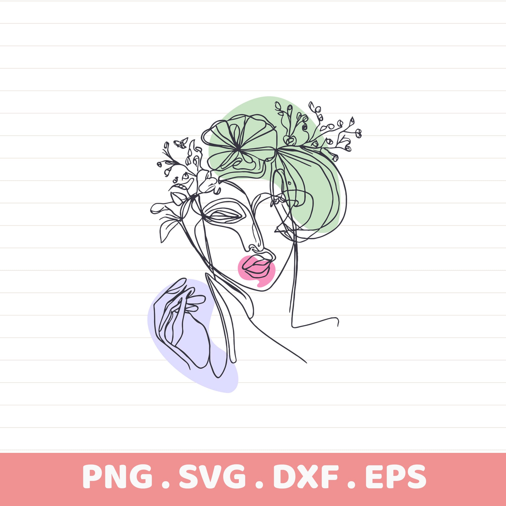 Line art portrait SVG for Cricut & laser cutters. Abstract woman with floral crown, serigraphy stencil design.