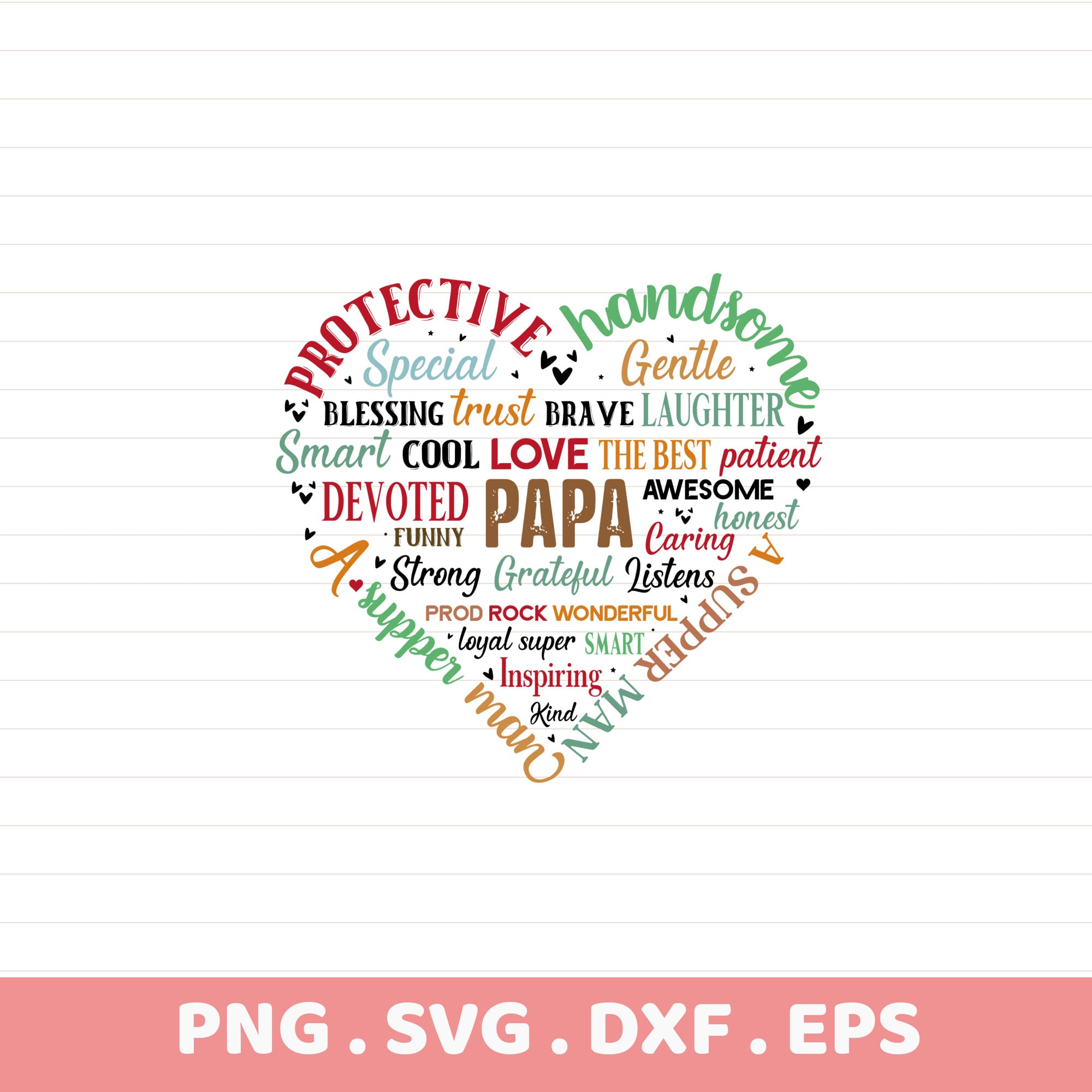 Papa Heart Word Art SVG for Cricut & CNC. Father's Day stencil design for screen print.