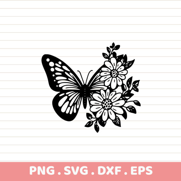 Butterfly Floral SVG Cut File. Cricut, Silhouette, CNC, Laser Cut Mandala Design. Stencil for Screen Printing.