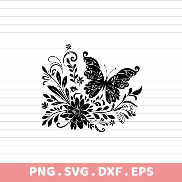 Floral Butterfly Laser Cut Mandala SVG, DXF, EPS Files for Cricut, Silhouette, CNC