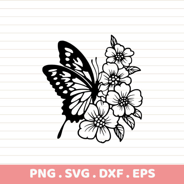 Butterfly Floral SVG Cut File for Cricut, Silhouette, Laser Cutters.
