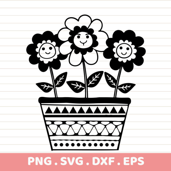 Cute Flower Pot SVG, PNG, DXF, EPS. Perfect birthday gift. Sublimation & DTF design. Floral wreath.