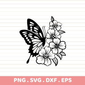 Butterfly Floral SVG Cut File. Cricut, Silhouette, CNC compatible. Perfect for screen printing stencils & crafts.