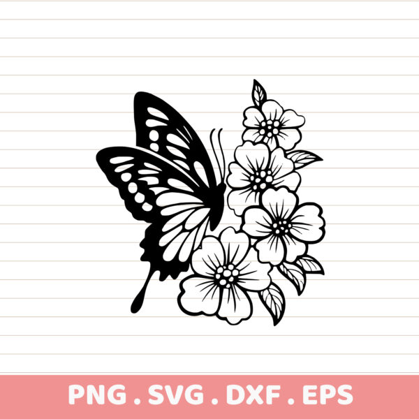 Butterfly Floral SVG Cut File. Cricut, Silhouette, CNC compatible. Perfect for screen printing stencils & crafts.