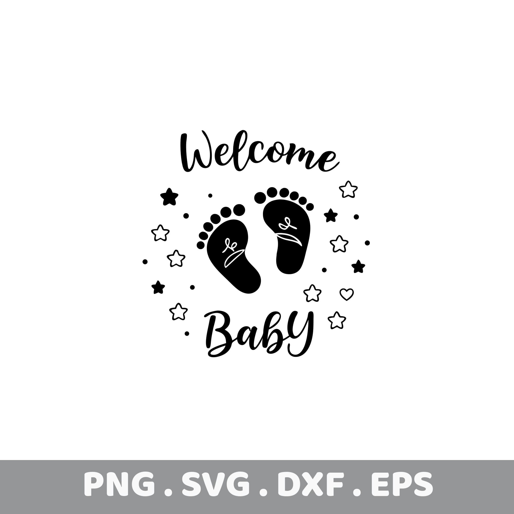 Welcome Baby Feet Sublimation PNG, SVG, DXF, EPS. Baby shower design bundle. Perfect for gifts & prints.
