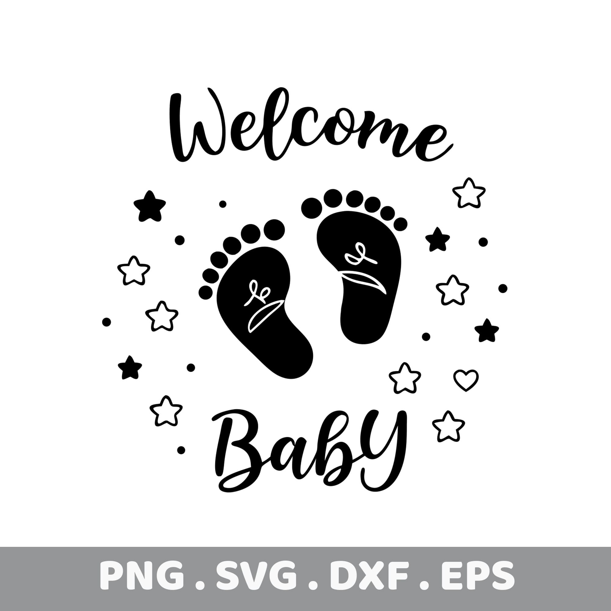 Welcome Baby Footprints Sublimation Design. PNG, SVG, DXF, EPS files. Perfect baby shower gift.