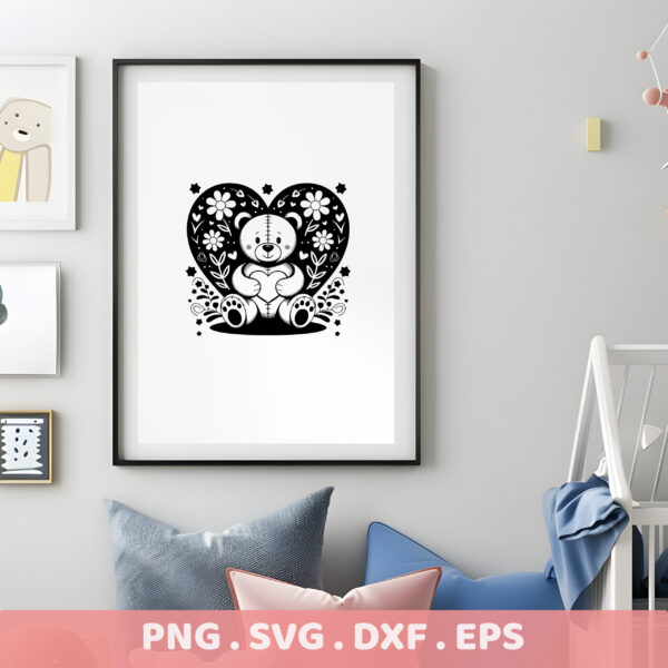 Teddy Bear Heart Mandala SVG, DXF, EPS for Cricut, Silhouette, CNC Cutting