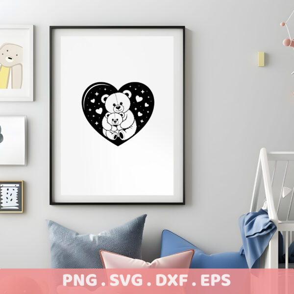 Mama Bear & Baby Bear Heart SVG Cut File. Cricut, Silhouette, CNC compatible. Perfect for screen printing stencils.
