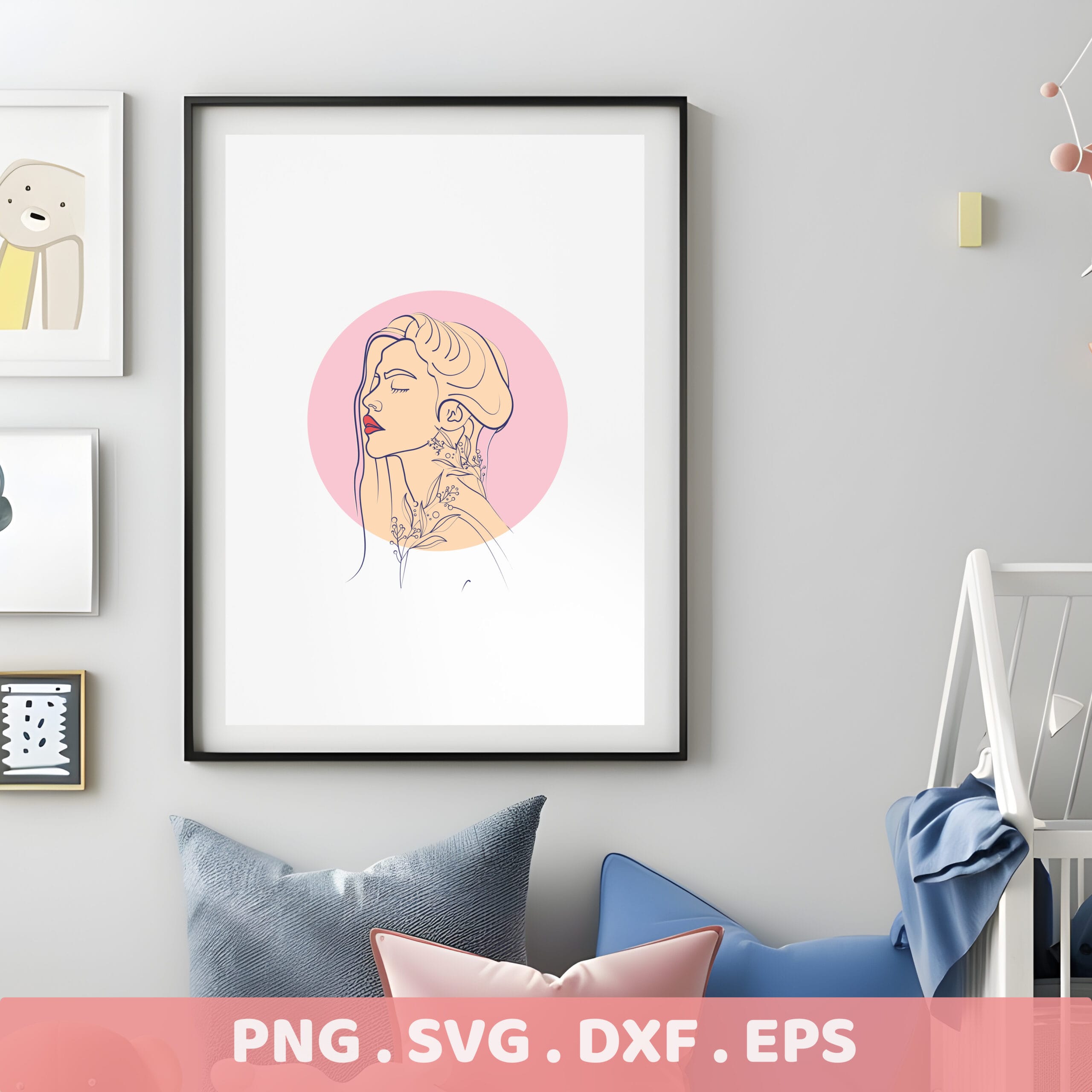 Woman Portrait SVG for Cricut, Silhouette & Laser Cutters. Elegant floral tattoo serigraphy stencil design.