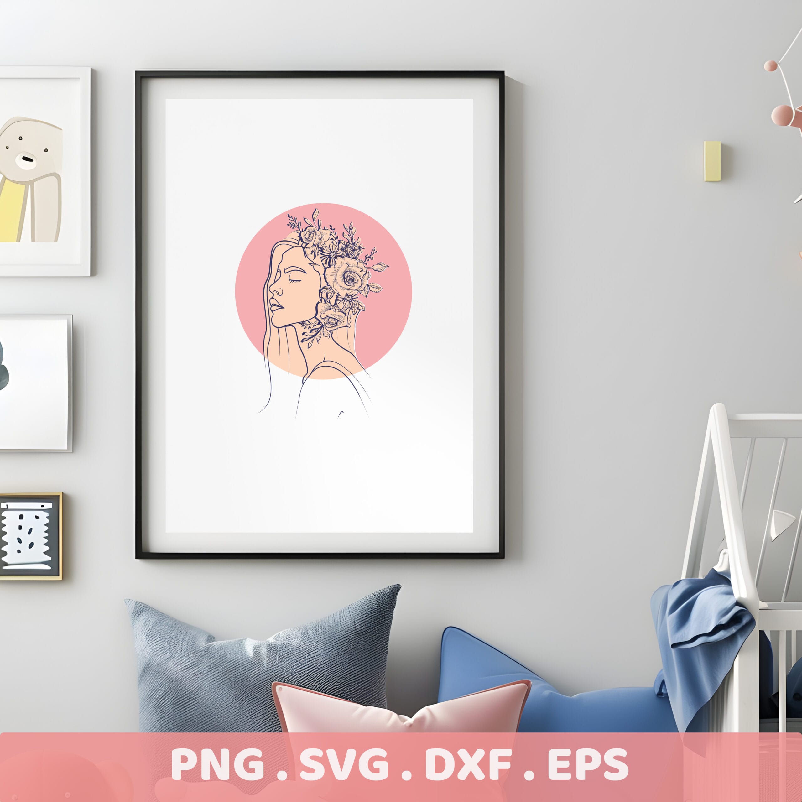 Floral woman SVG for Cricut & Silhouette. Serigraphy stencil design for screen printing, electronic cutter file.