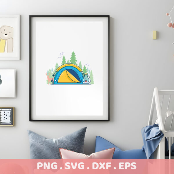 Camping Tent Illustration SVG for Cricut, Silhouette & Laser Cutters. Serigraphy Stencil Design.
