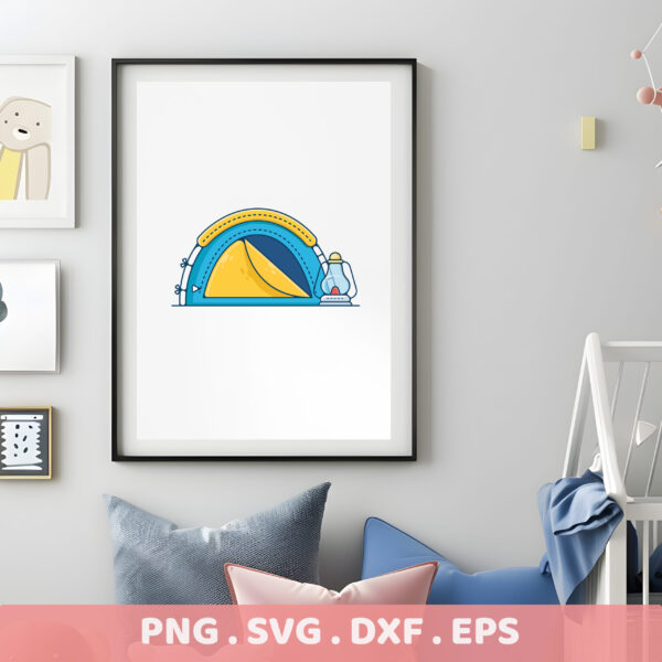 Camping tent illustration for Cricut, Silhouette, and laser cutters. Camping scene serigraphy stencil design.