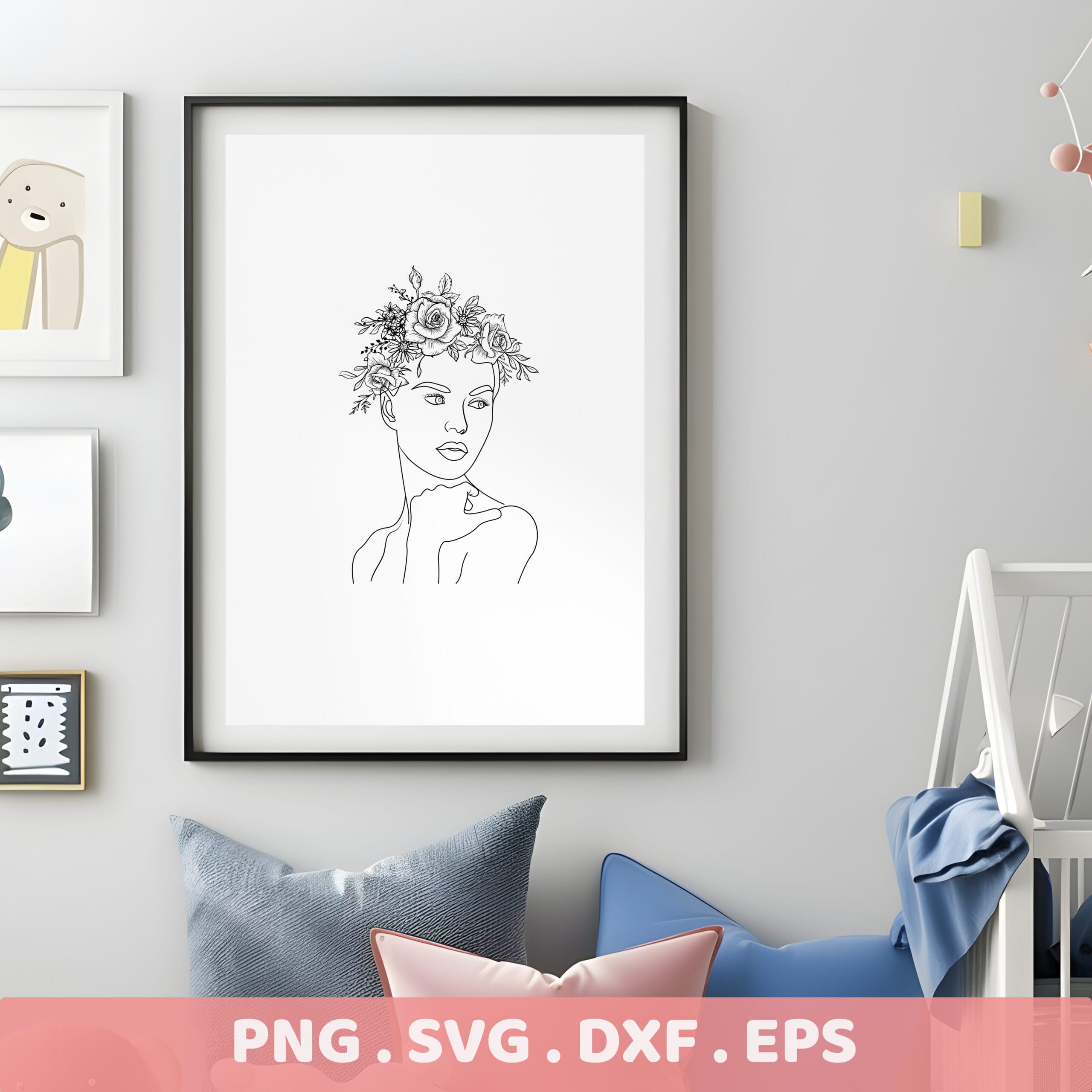 Floral line art stencil for laser cutting; elegant design for Cricut & Silhouette machines.