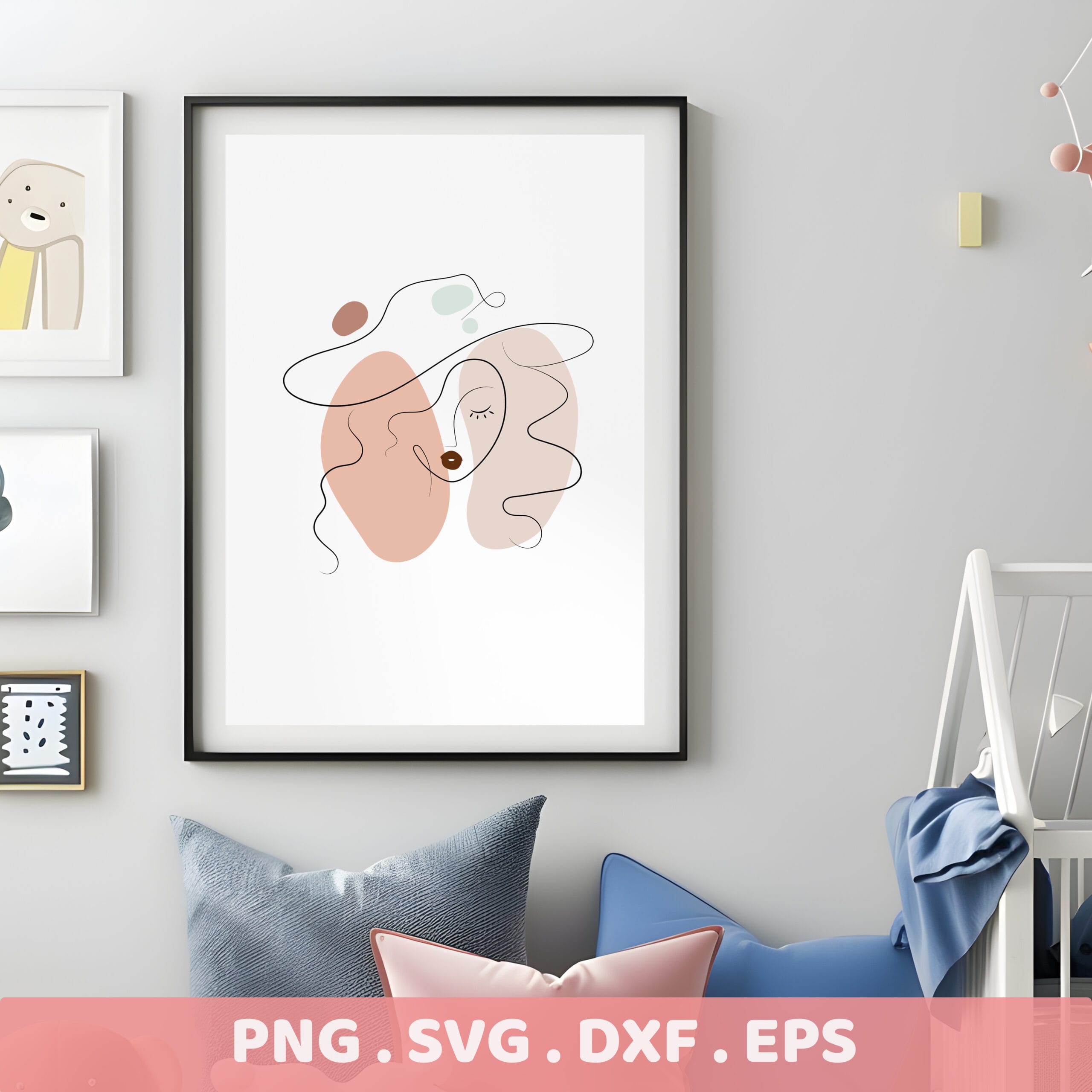 Abstract Faces Line Art for Cricut & Laser Cutters. Minimalist Serigraphy Stencil.