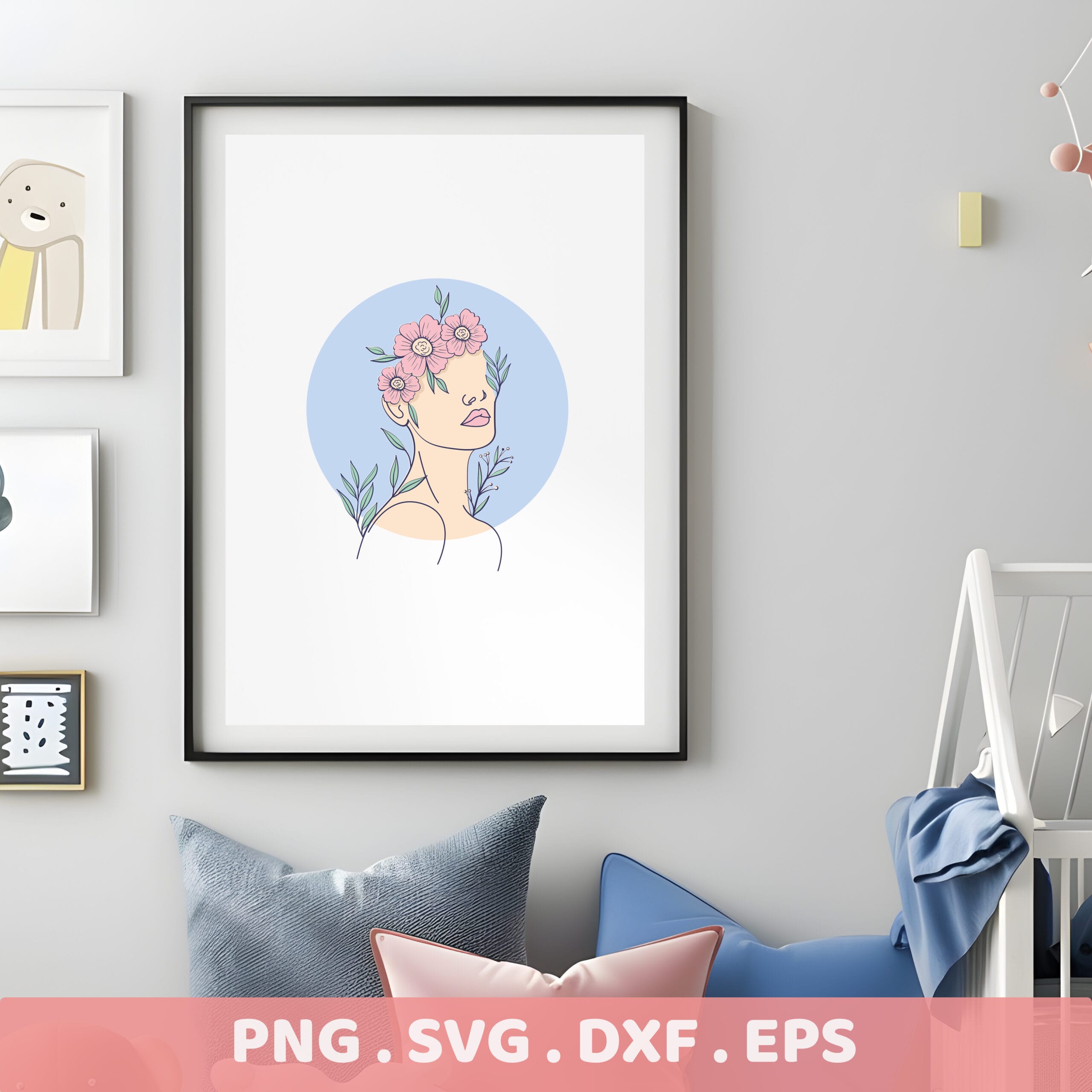 Floral woman line art SVG for Cricut, Silhouette, and laser cutters. Serigraphy stencil design for screen printing.