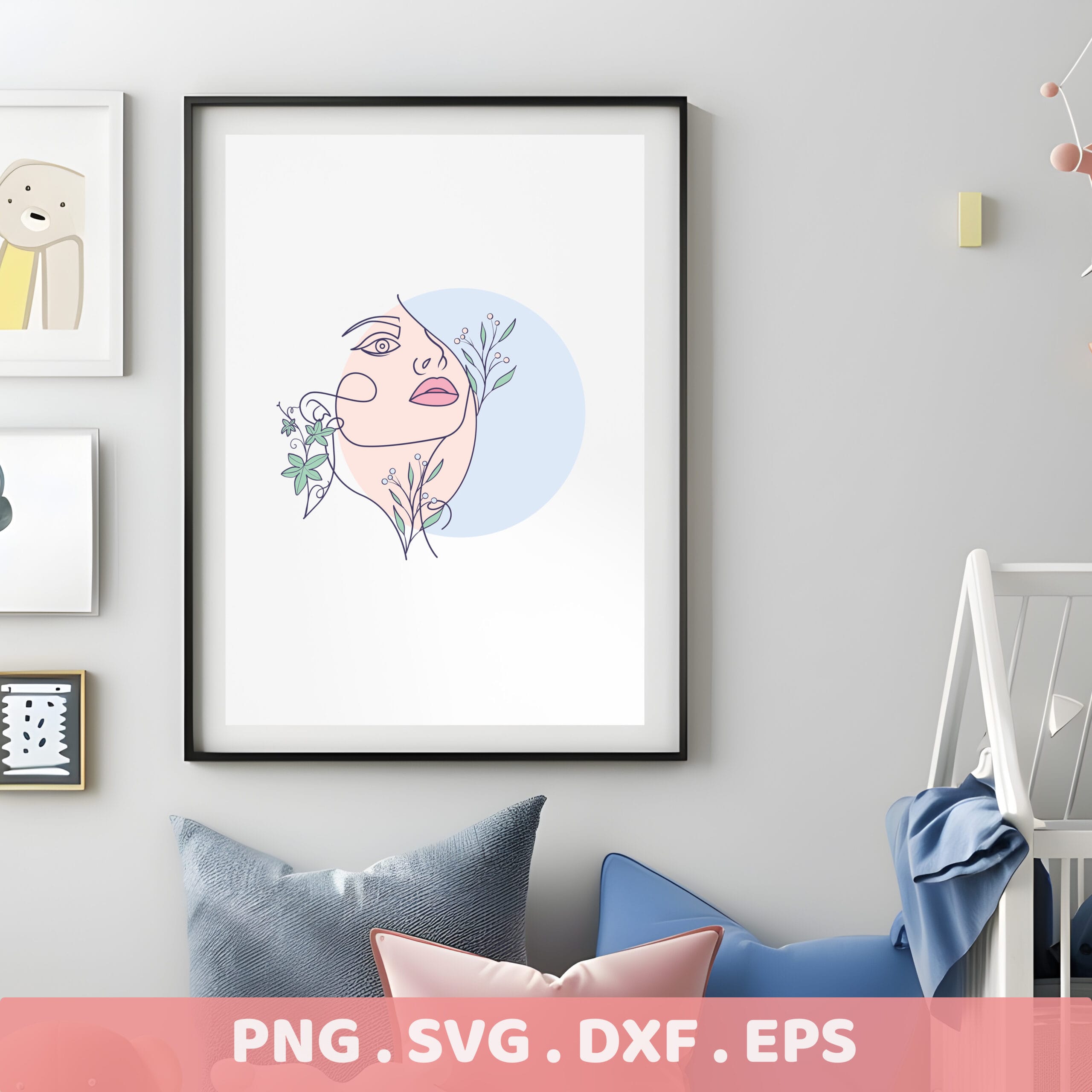 Line art SVG for Cricut & Silhouette. Woman face floral design for cutting, stencil, and screen printing.