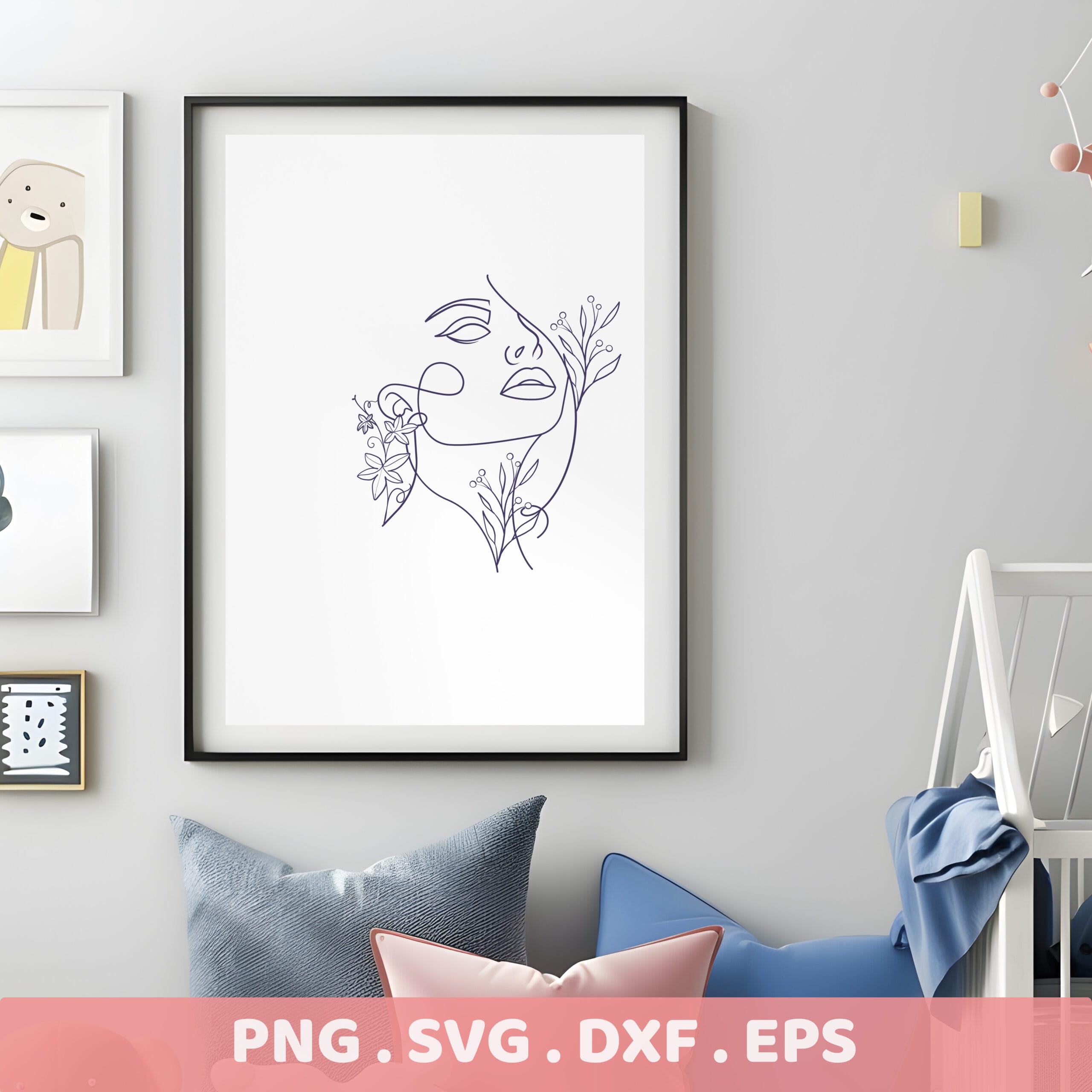 Line art SVG for Cricut & Silhouette: Woman face floral stencil design for all cutting machines.