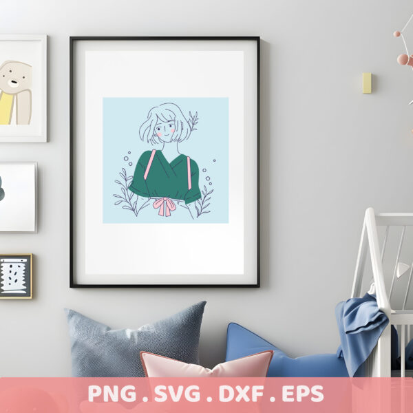 Line art illustration for Cricut & Silhouette. Fashion girl SVG for laser cutters, serigraphy stencil design. DIY crafters gift idea.