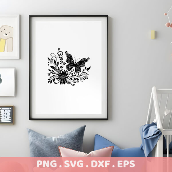 Butterfly Floral Mandala SVG, DXF, EPS Cut Files for Cricut, Silhouette, Laser Cutters.