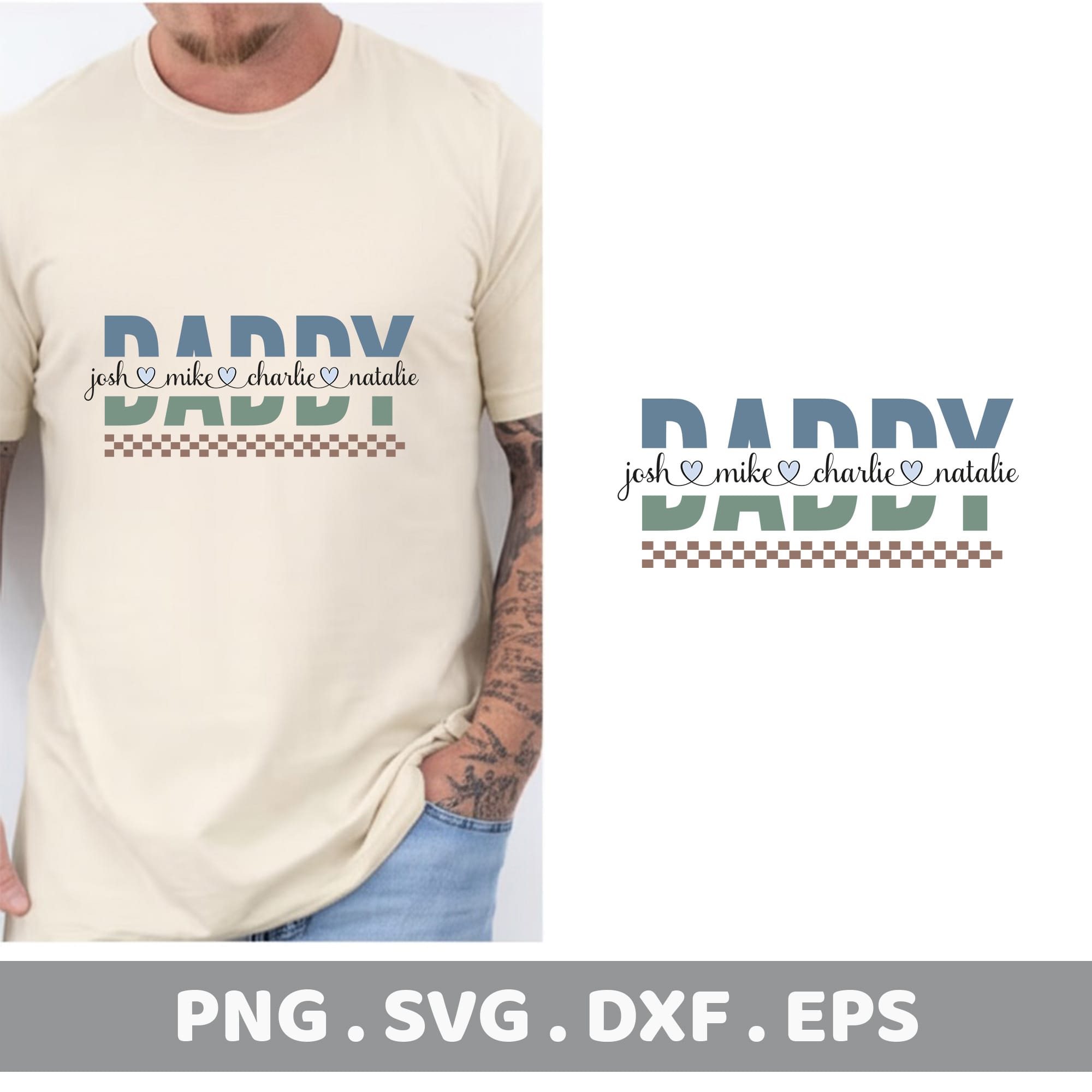 Daddy Kids Names SVG for Cricut, Silhouette & CNC. Personalized stencil design for screen print. Heart SVG.